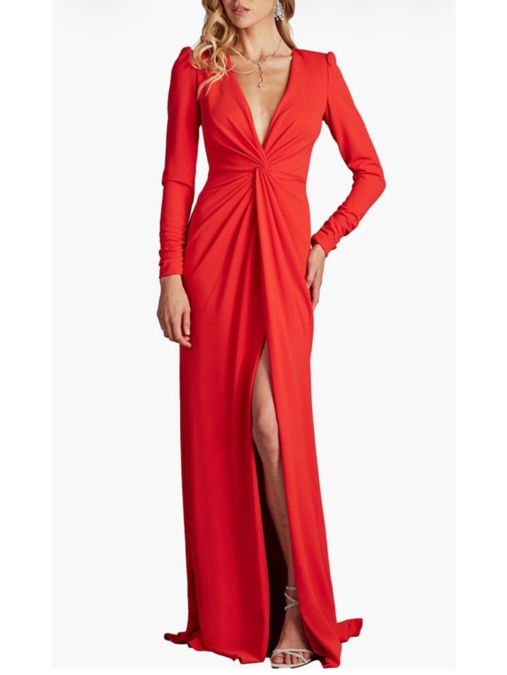 Tadashi Shoji Long Sleeve red Mermaid Gown maxi dress size S